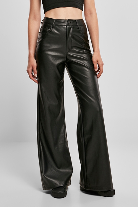 LADIES FAUX LEATHER WIDE LEG PANTS BLACK 2