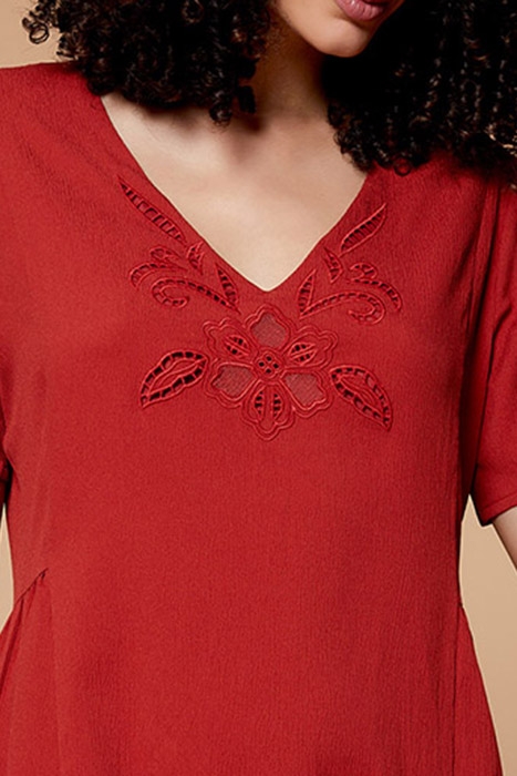 RAISSA - TERRACOTTA DRESS WITH EMBROIDERED TRIM 5