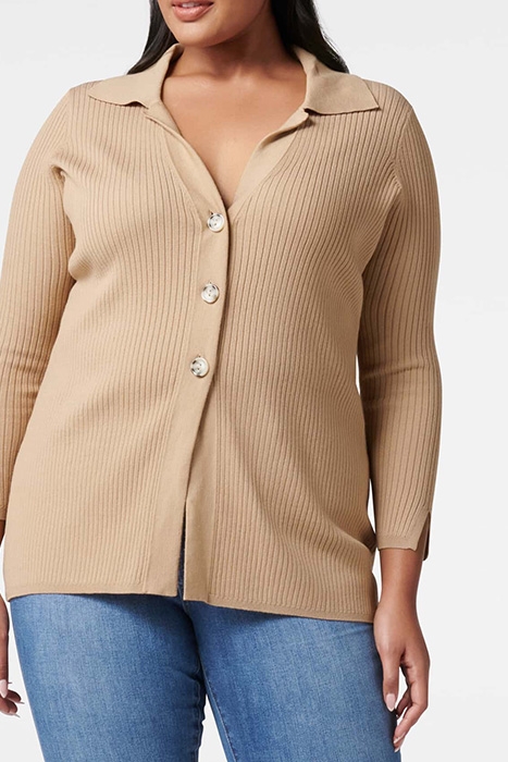 BETH CURVE COLLAR KNIT CARDIGAN CAMEL 2