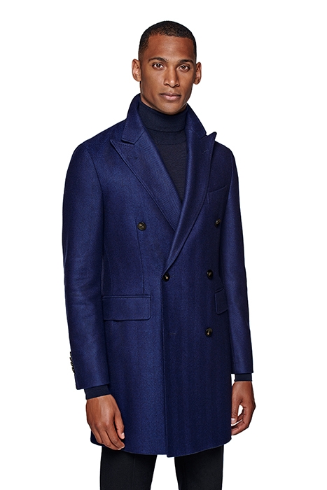 MID BLUE HERRINGBONE OVERCOAT 1