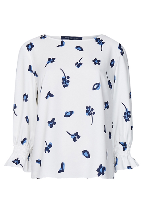 BHELLE CREPE LIGHT 3/4 SLV TOP WINTER WHITE MULTI 4