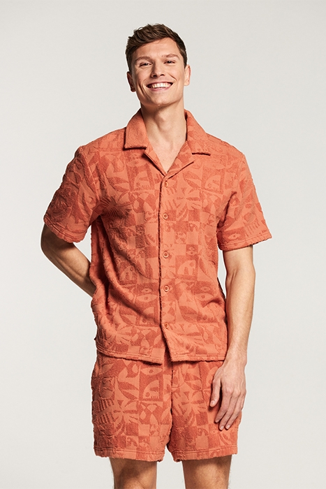 MEN TOWELING SHORTSLEEVE SHIRT LIGHT RUST ORANGE 1