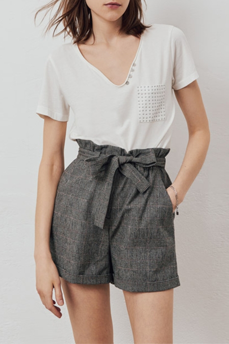 WOMEN'S GREY CHECK SHORT WITH REMOVABLE BELT 1