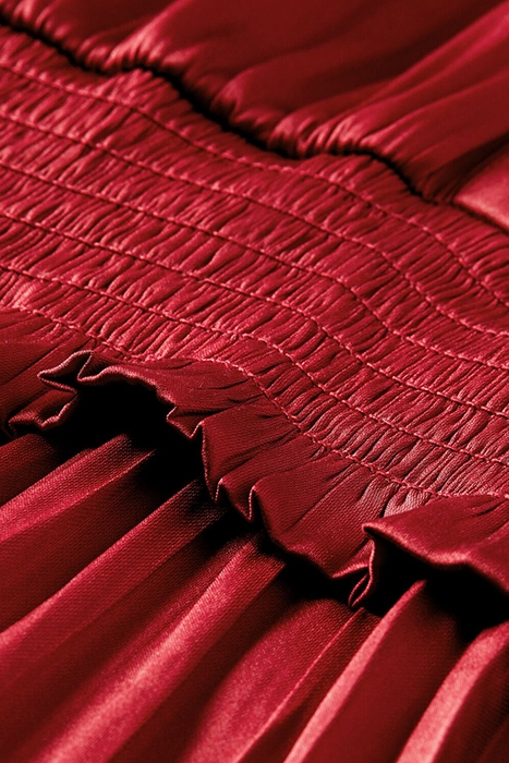 SMOCK STITCH MIDI DRESS IN RECYCLED POLYESTER DEEP RASPBERRY 3