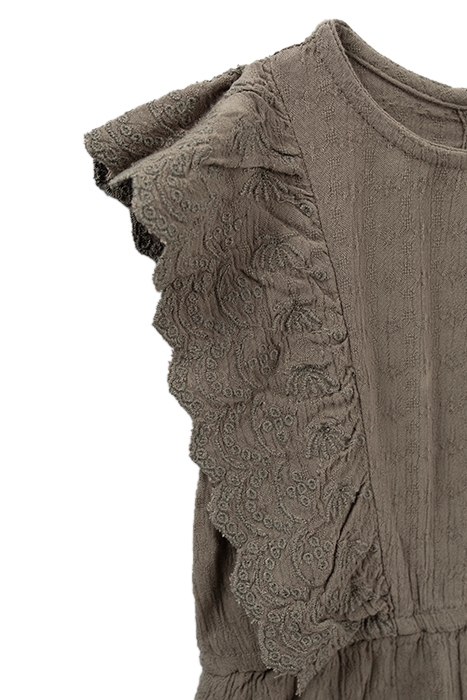 BABY GIRLS’ KHAKI CREPE PLAYSUIT WITH EMBROIDERED RUFFLES 5