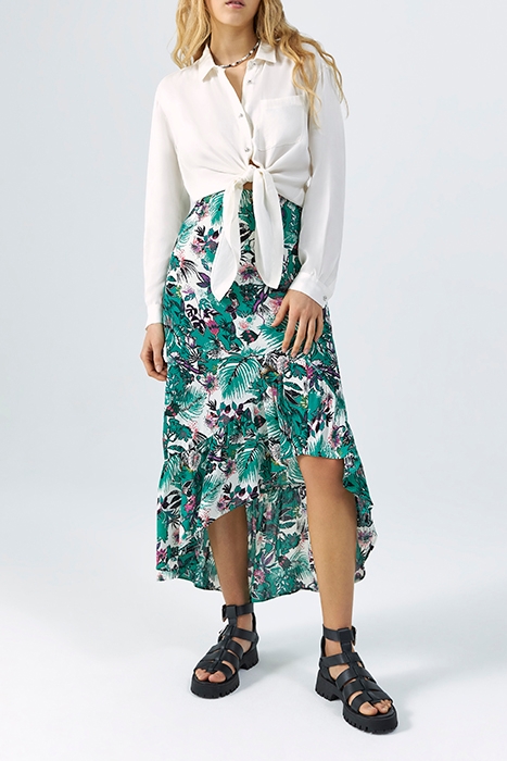 GREEN PLANT PRINT ASYMMETRIC SKIRT 3