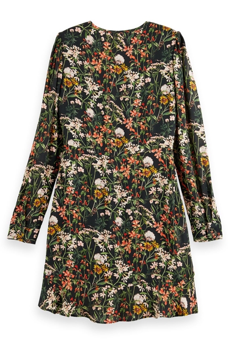 RUFFLE HEM ALLOVER PRINTED MINI DRESS MEADOW DEEP RASPBERRY 2