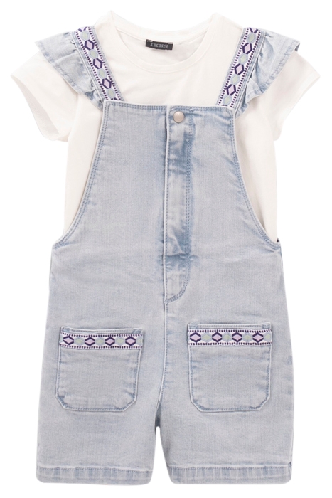 GIRLS’ DENIM SHORT DUNGAREES & WHITE T-SHIRT OUTFIT 1