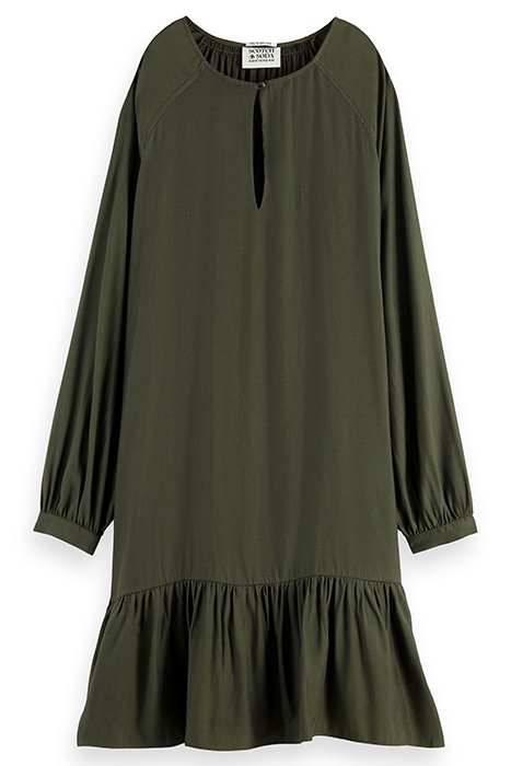 EASY FIT LONG SLEEVE DRESS WITH SMOCK DETAILS ARMY 1