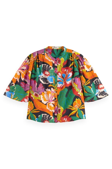 FLUTTER SLEEVE LINEN BLEND SHIRT FLORAL 1