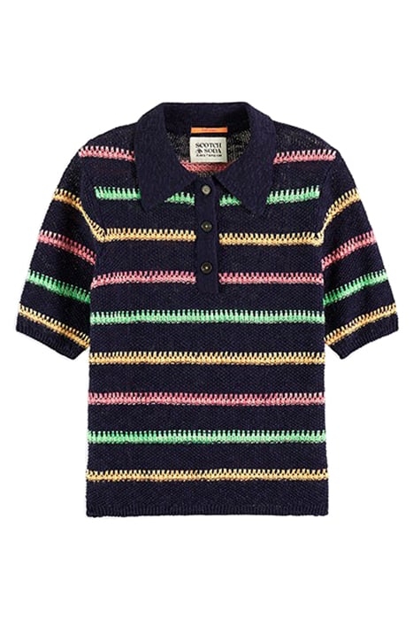 STRIPE COLLARED KNITTED PULLOVER LATE EVENING BLUE 1