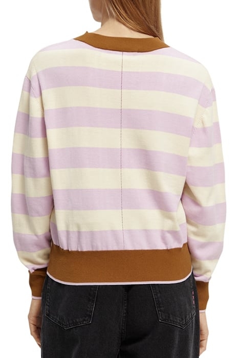 STRIPE CREWNECK PULLOVER IN ORGANIC COTTON LAVENDER 4