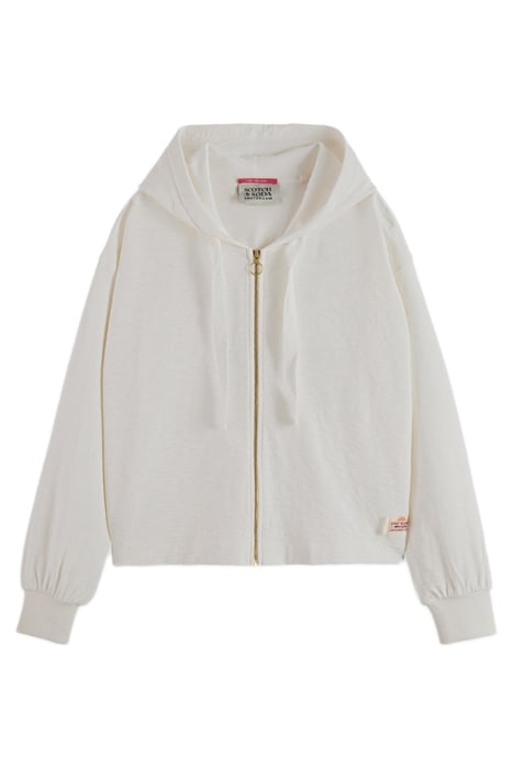 CROPPED ZIPPED THROUGH HOODIE WHITE 1