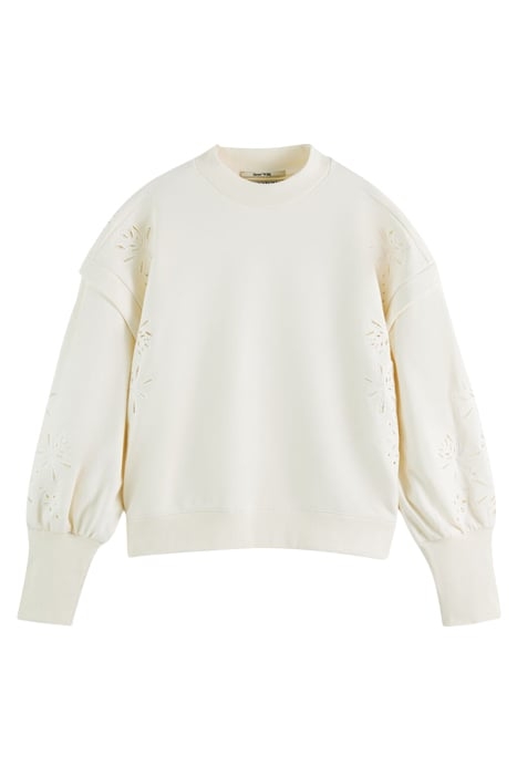 PUFF SLEEVE EMBROIDERY SWEATSHIRT VANILLA WHITE 1