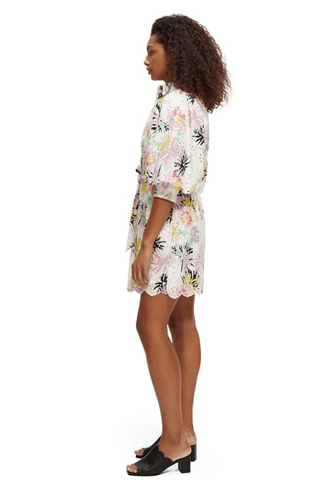 PUFF SLEEVE EMBROIDERED ORGANIC COTTON SHIRT DRESS ASTER WHI 5