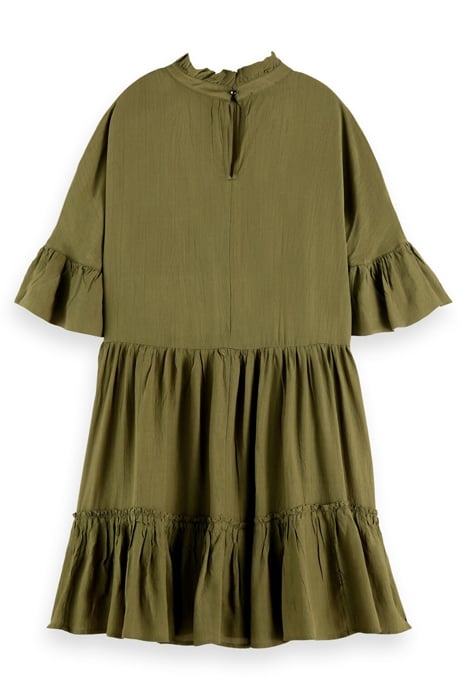 SHORT DRESS WITH RUFFLE SLEEVE DETAIL ARMY GREEN 2