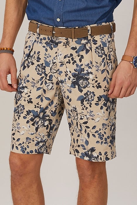 BLUE FLOWER PRINT PLEAT SHORT 1