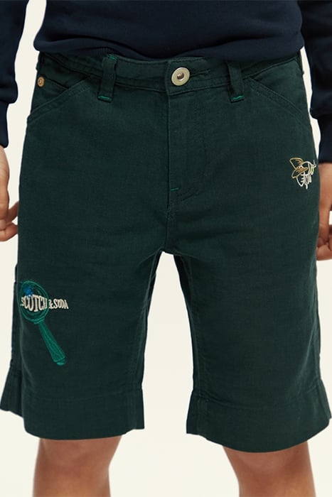 EMBROIDERED ARTWORK COTTON LINEN WORKER SHORTS FOREST 6