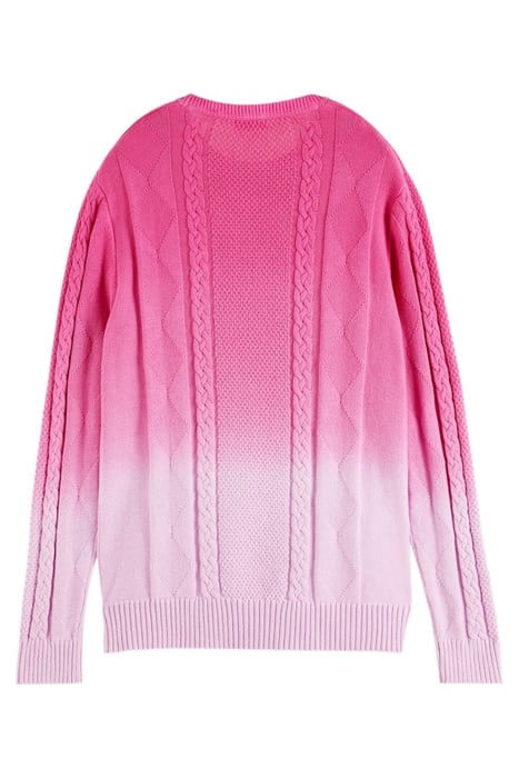 GRADIENT COTTON CABLE KNIT PULLOVER CERISE 2