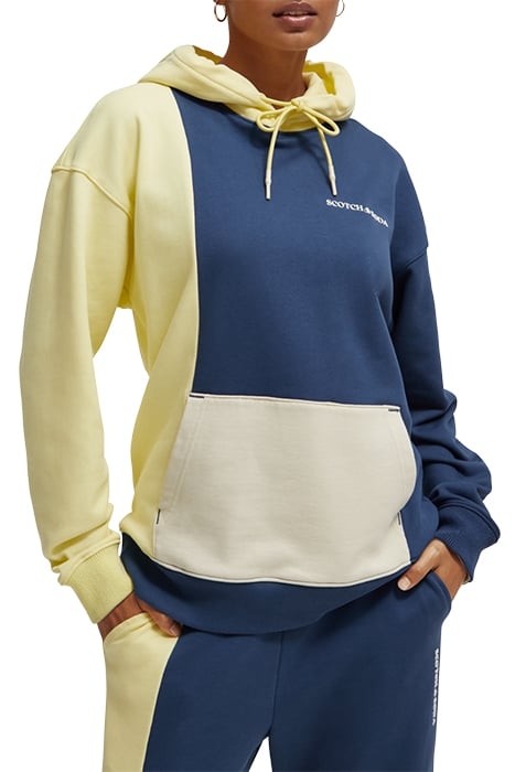 UNISEX - ORGANIC COTTON COLOURBLOCK HOODIE STORM BLUE/GLOW C 3