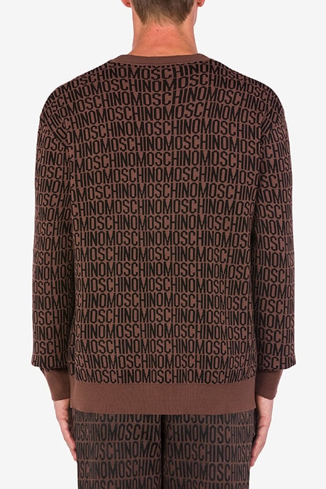 ALLOVER LOGO JACQUARD WOOL CARDIGAN DARK BROWN 2