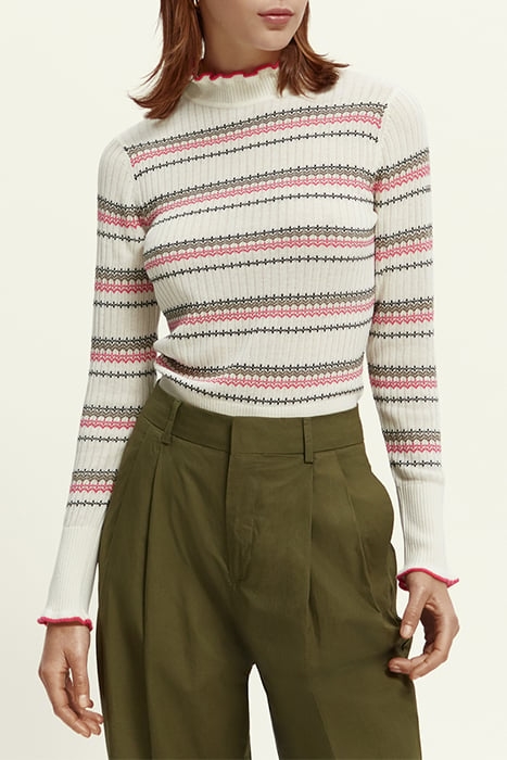 FAIR ISLE STRIPE RUFFLE PULLOVER VANILLA WHITE 2