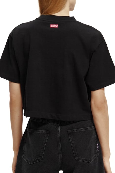 POEM EMBROIDERED CROPPED T-SHIRT IN ORGANIC COTTON BLACK 3