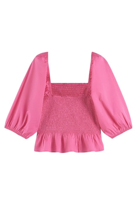 COTTON IN CONVERSION SMOCKED PUFF SLEEVE TOP PINK PUNCH 2
