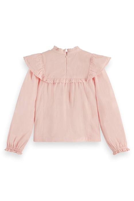 RUFFLE DETAIL LONG-SLEEVED CRISPY COTTON TOP BLUSH 2
