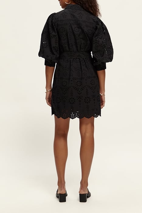 PUFF SLEEVE EMBROIDERED ORGANIC COTTON SHIRT DRESS BLACK 4