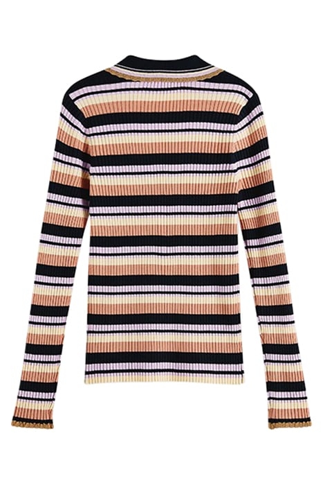 KNITTED STRIPED LONG SLEEVE POLO NAVY 2