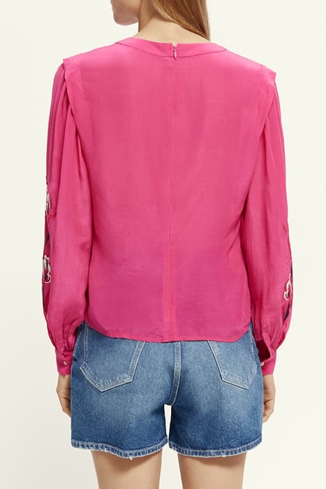 RUCHED WAIST BLOUSE WITH EXTENDED SHOULDER FUCHSIA 3