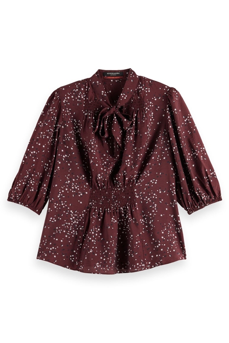 PUFF SLEEVE SMOCKED WAIST TOP MILKY WAY CRIMSON 1