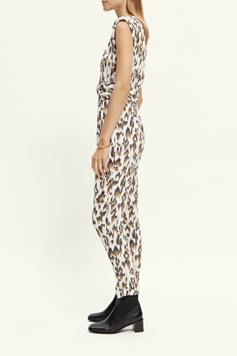 JUMPSUIT WITH KNOTTED BELT BRUSHED IKAT ARMY GREEN 5