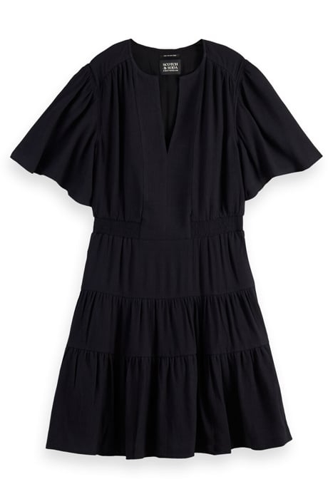 MIDI- LENGTH PANELED DRESS WITH GATHERING DETAILS BLACK 1