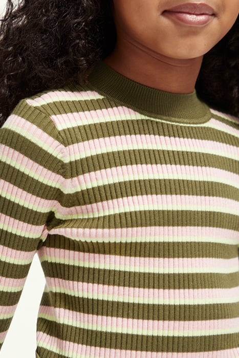 SLIM-FIT RIB STRIPE PULLOVER MILITARY PINK STRIPE 6