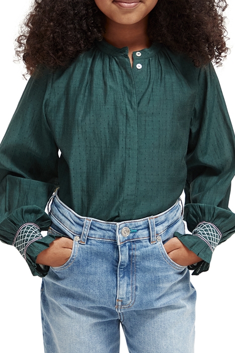 LONG-SLEEVED SMOCKED CUFF SHIRT BOTTLE GREEN 5