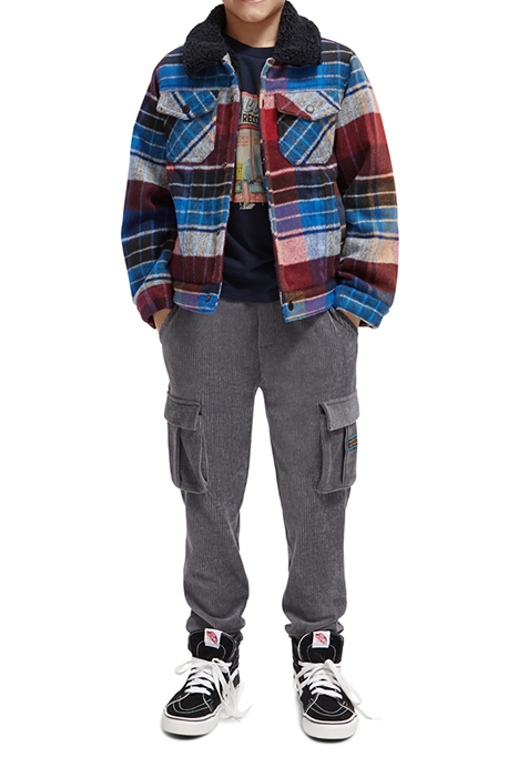 WOOL BLEND CHECK TRUCKER JACKET WITH REPREVE® FILLING BLUE M 3