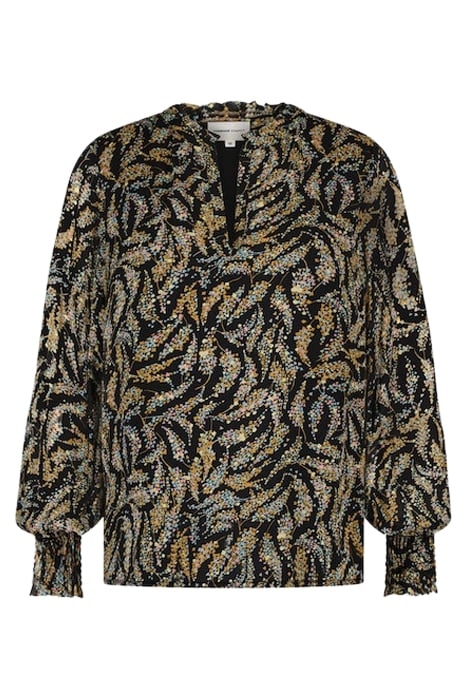 CLIFF RUFFLE TOP BLACK/RATTAN 3