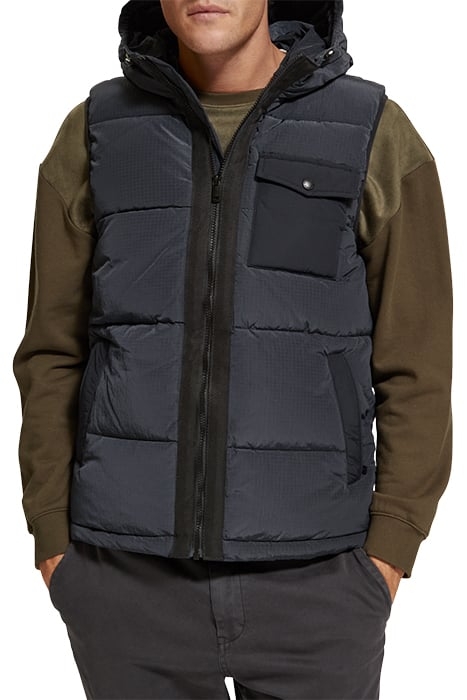 HOODED QUILTED BODYWARMER BLACK 1