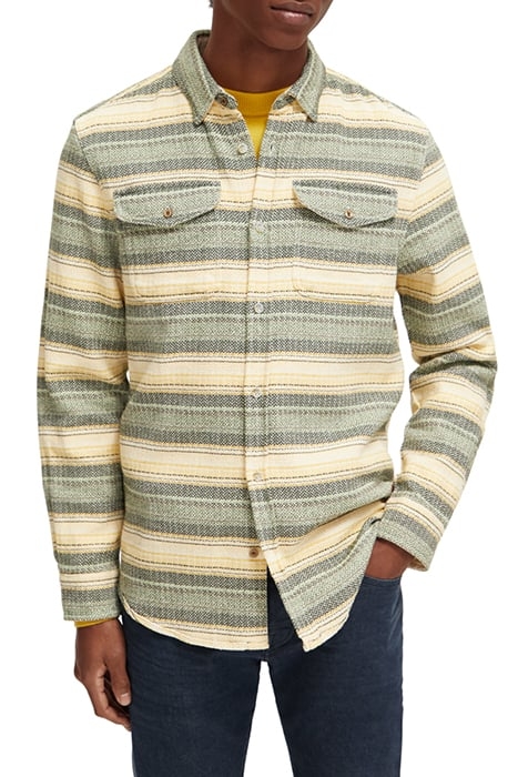 WAFFLE CHECK STRIPE SHIRT MULTI GREEN STRIPE 1