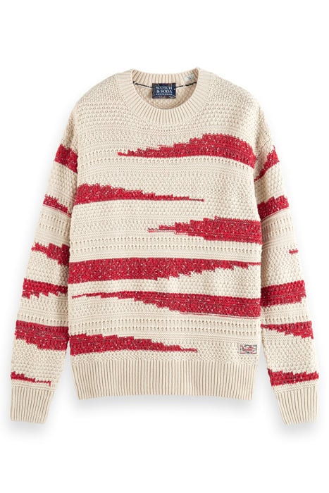 COTTON-BLEND STRUCTURED INTARSIA PULLOVER STONE RED FLAME 4