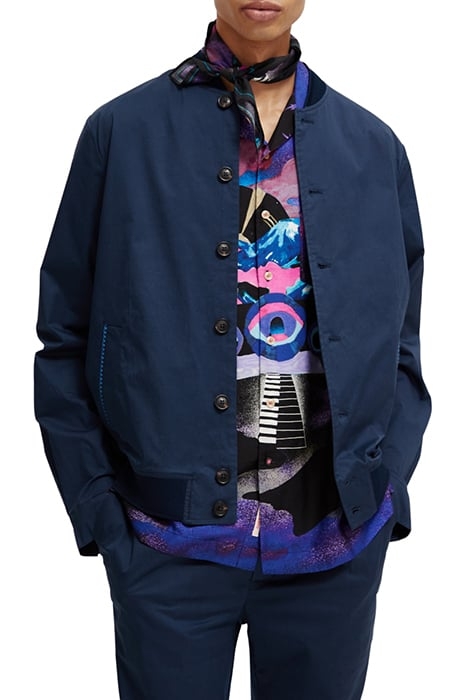 STRETCH POPLIN BOMBER JACKET WITH PRINTED BACK PANEL STEEL 1