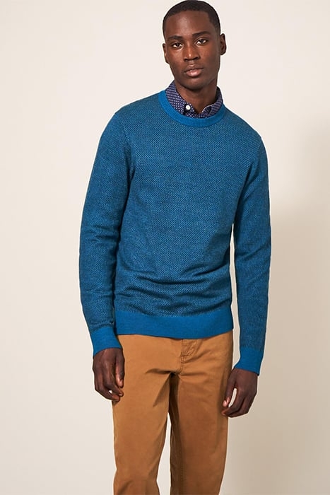 NEWPORT JACQUARD MERINO CREW MID TEAL 1