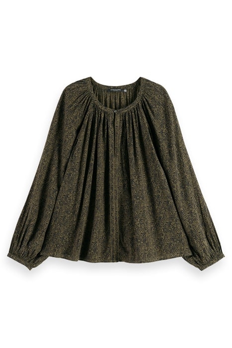 PRINTED BALLOON SLEEVE EMBROIDERED TOP LEOPARD SPOT GREEN 4