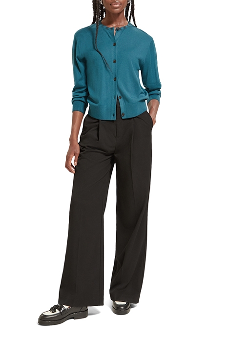 JACQUARD TRIM CREW NECK CARDIGAN DARK TEAL 3