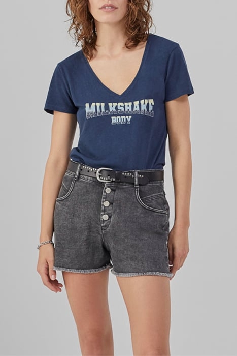 WOMEN'S NAVY DEEP DYE SLOGAN IMAGE T-SHIRT 1