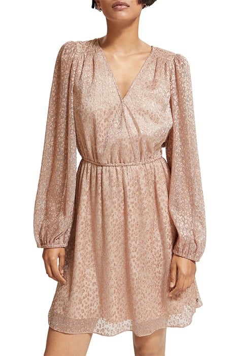 BALLOON SLEEVE MINI DRESS METALLIC ROSE 1