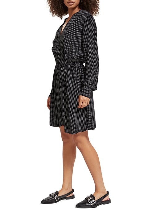 MINI DRESS WITH ELASTICATED WAIST POLKA EVENING BLACK 6