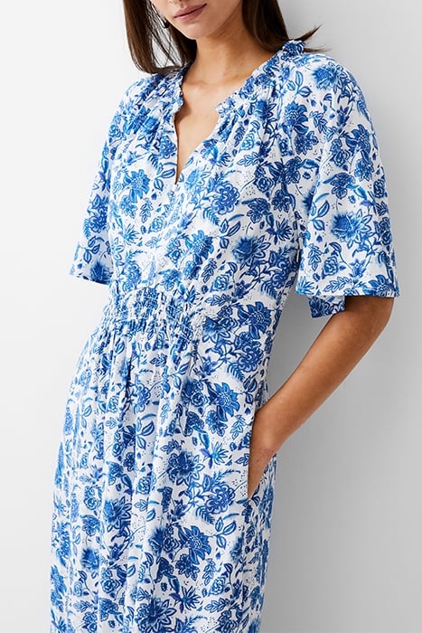 COSETTE SMOCK WAIST MIDI DRESS WHITE/BAJA BLUE 4